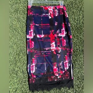 BISOU BISOU Navy Floral Lace Pencil Skirt - Pink Rose Print SIZE XS